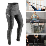 Yoga Leggings Tights High Waist with Pocket Women's Yoga Pants Running Pants Tights Tummy Control Workout Running 4 Way Stretch - Fisez